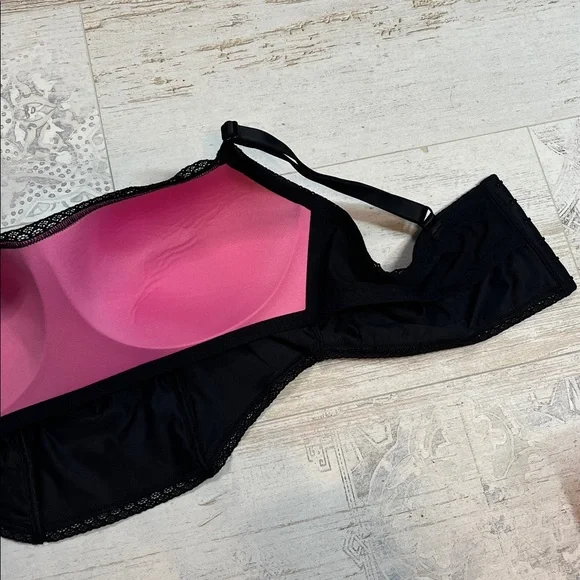Pink Victorias Secret Black Lace Wireless Lightly Lined Bra Top XL - Picture 8 of 11